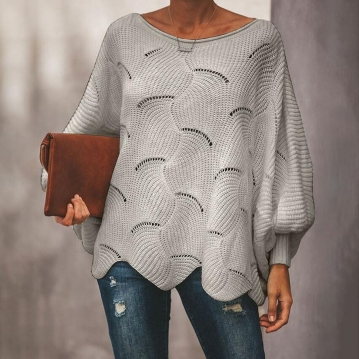 Damen Oversized Strickpullover mit strukturiertem Wellenmuster und weiten Ärmeln Drune