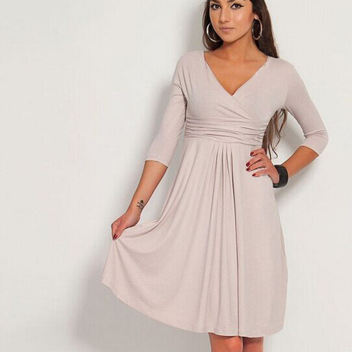 Damen Wickelkleid mit V-Ausschnitt, taillierter Empire-Passe & 3/4-Ärmeln Drune