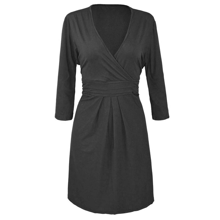Damen Wickelkleid mit V-Ausschnitt, taillierter Empire-Passe & 3/4-Ärmeln Drune
