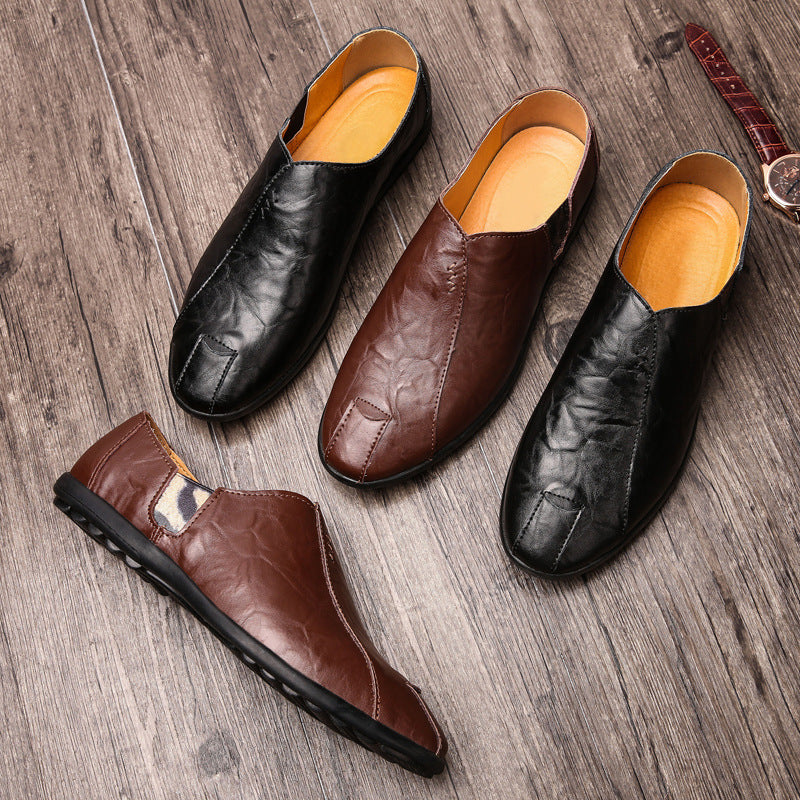 Herren Weicher Leder-Slip-On Loafer mit quadratischer Zehenform, elastischen Einsätzen und gepolstertem Komfortfußbett Drune