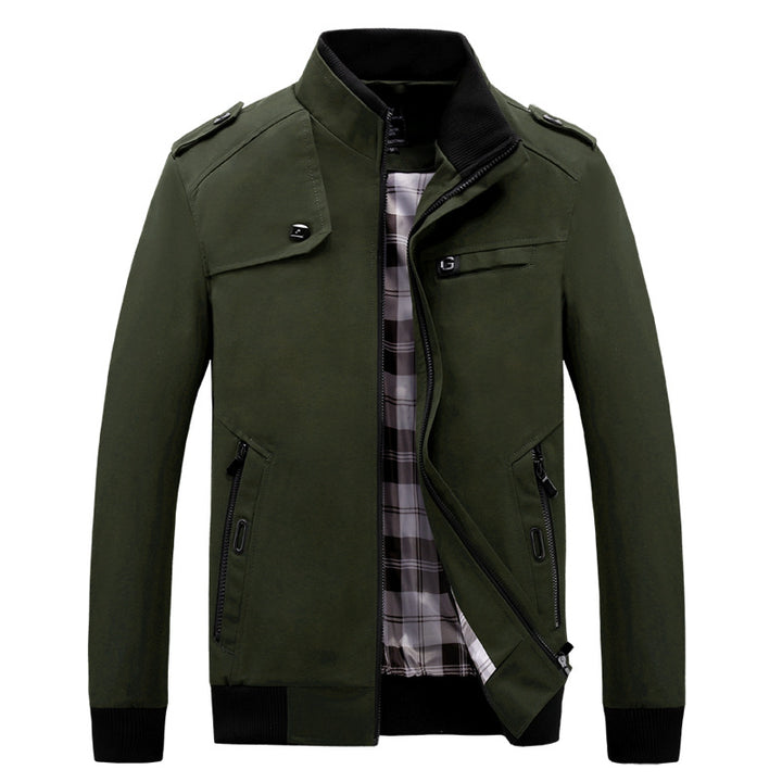 Herren modische Freizeitjacke mit praktischem Taschenlayout und hohem Kragen Drune