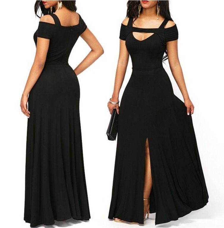 Damen Maxikleid mit schulterfreiem Design und elegantem Schlitz Drune