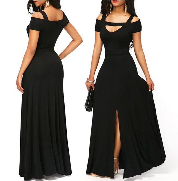 Damen Maxikleid mit schulterfreiem Design und elegantem Schlitz Drune