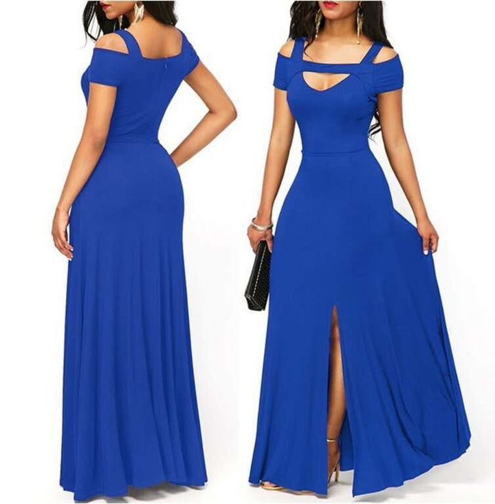 Damen Maxikleid mit schulterfreiem Design und elegantem Schlitz Drune