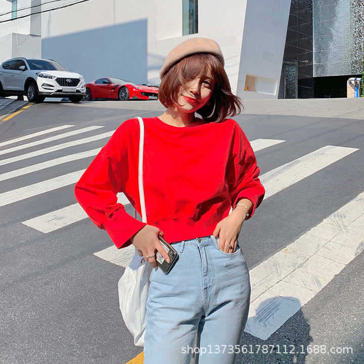 Damen gestreifter cropped Pullover mit Ballonärmeln Drune