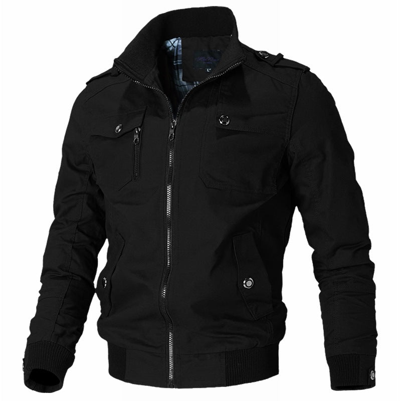 Herren nan modische Field-Bomberjacke aus robustem Baumwoll-Canvas mit Epauletten, Reißverschluss und geripptem Saum Drune