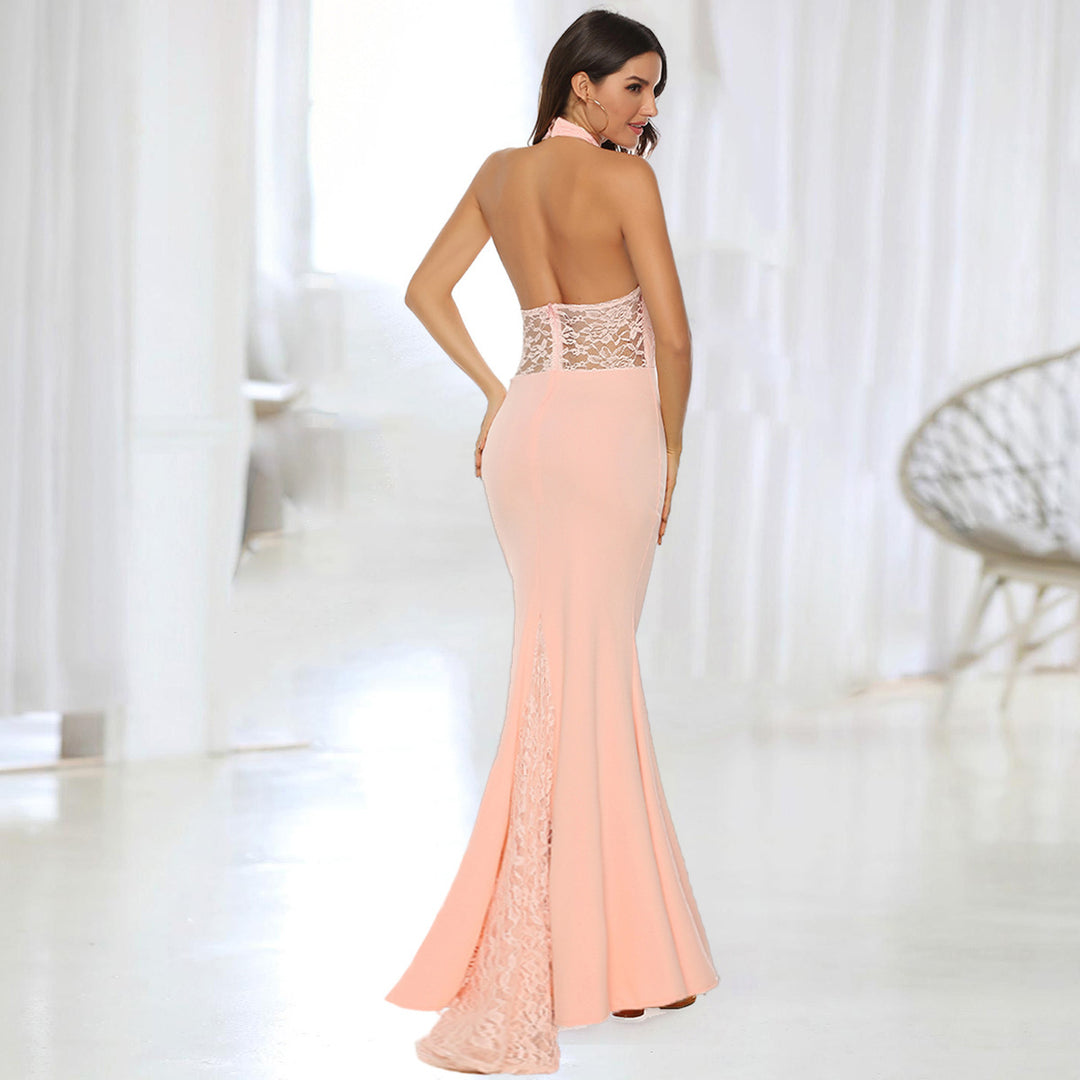 Damen Elegantes Abendkleid mit Spitzenapplikationen und schwingendem Saum Drune