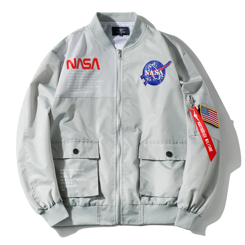 Männer's  leichte gestickte Raum-Patch Ärmel-Reißverschluss Utility-Jacke Drune