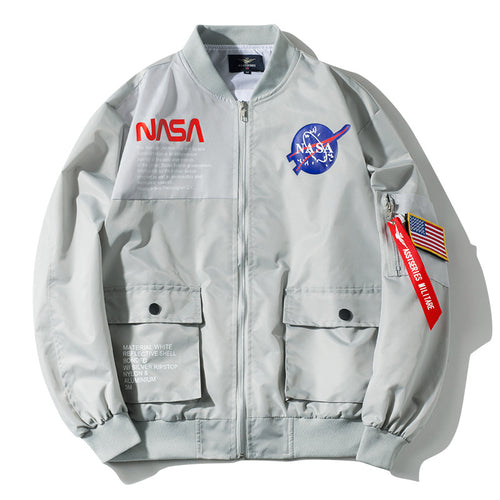 Männer's  leichte gestickte Raum-Patch Ärmel-Reißverschluss Utility-Jacke Drune