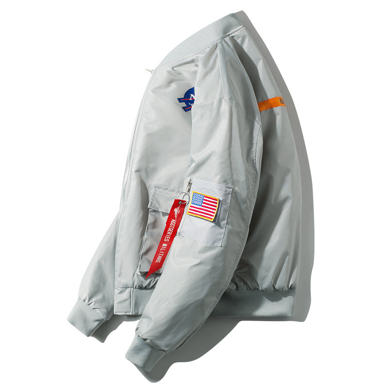 Herren  leichte, von der Luft- und Raumfahrt inspirierte, Zip-Up Bomberjacke mit Utility-Tasche an den Ärmeln Drune