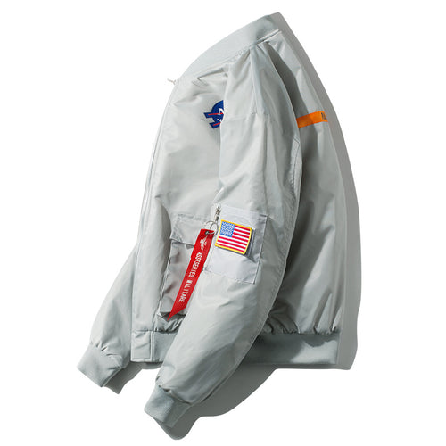 Herren  leichte, von der Luft- und Raumfahrt inspirierte, Zip-Up Bomberjacke mit Utility-Tasche an den Ärmeln Drune
