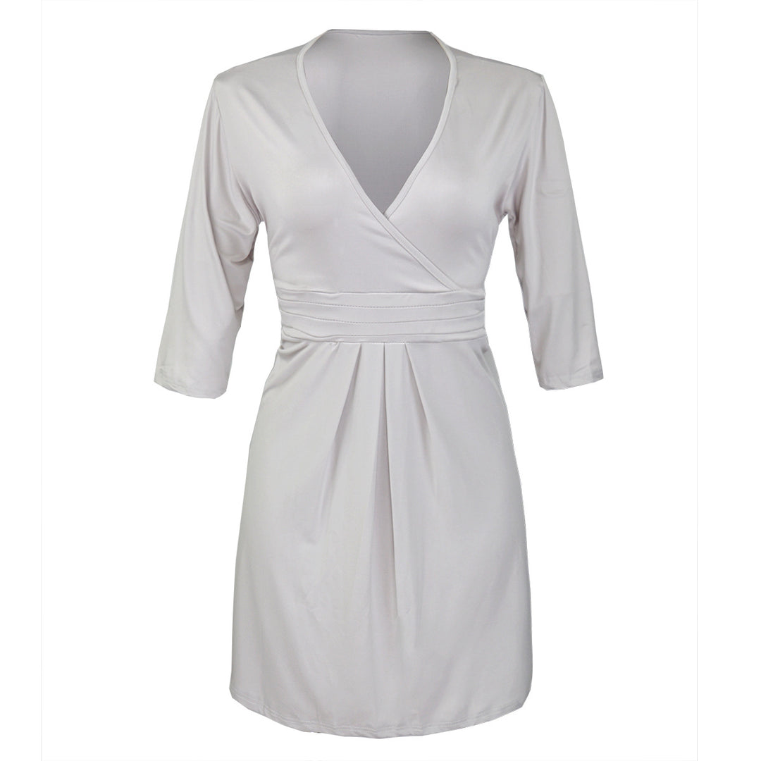 Damen Wickelkleid mit V-Ausschnitt, taillierter Empire-Passe & 3/4-Ärmeln Drune