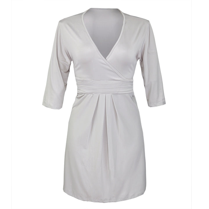 Damen Wickelkleid mit V-Ausschnitt, taillierter Empire-Passe & 3/4-Ärmeln Drune