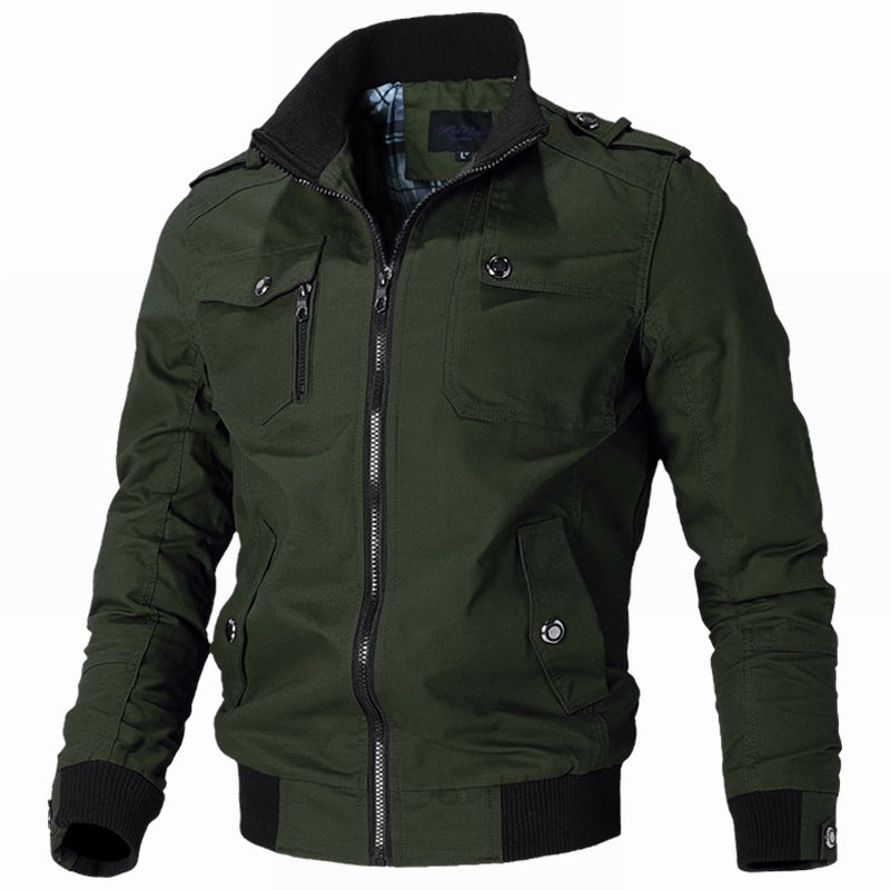 Herren  modische Field-Bomberjacke aus robustem Baumwoll-Canvas mit Epauletten, Reißverschluss und geripptem Saum Drune