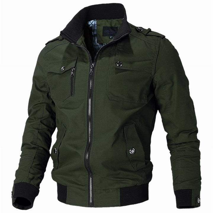 Herren  modische Field-Bomberjacke aus robustem Baumwoll-Canvas mit Epauletten, Reißverschluss und geripptem Saum Drune