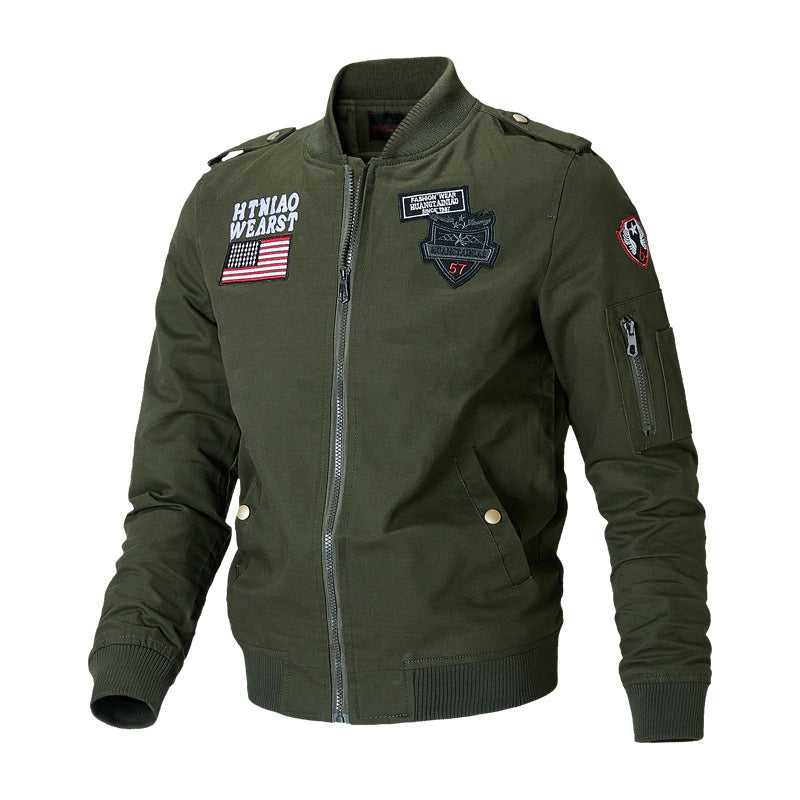 Herren nan urbane Bomberjacke mit Patch-Details, Reißverschluss und Ärmeltasche Drune