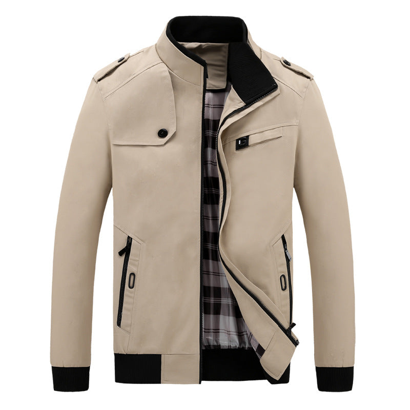 Herren modische Freizeitjacke mit praktischem Taschenlayout und hohem Kragen Drune