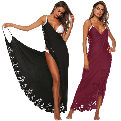 Damen elegantes Maxikleid mit filigranem Lochmuster Drune