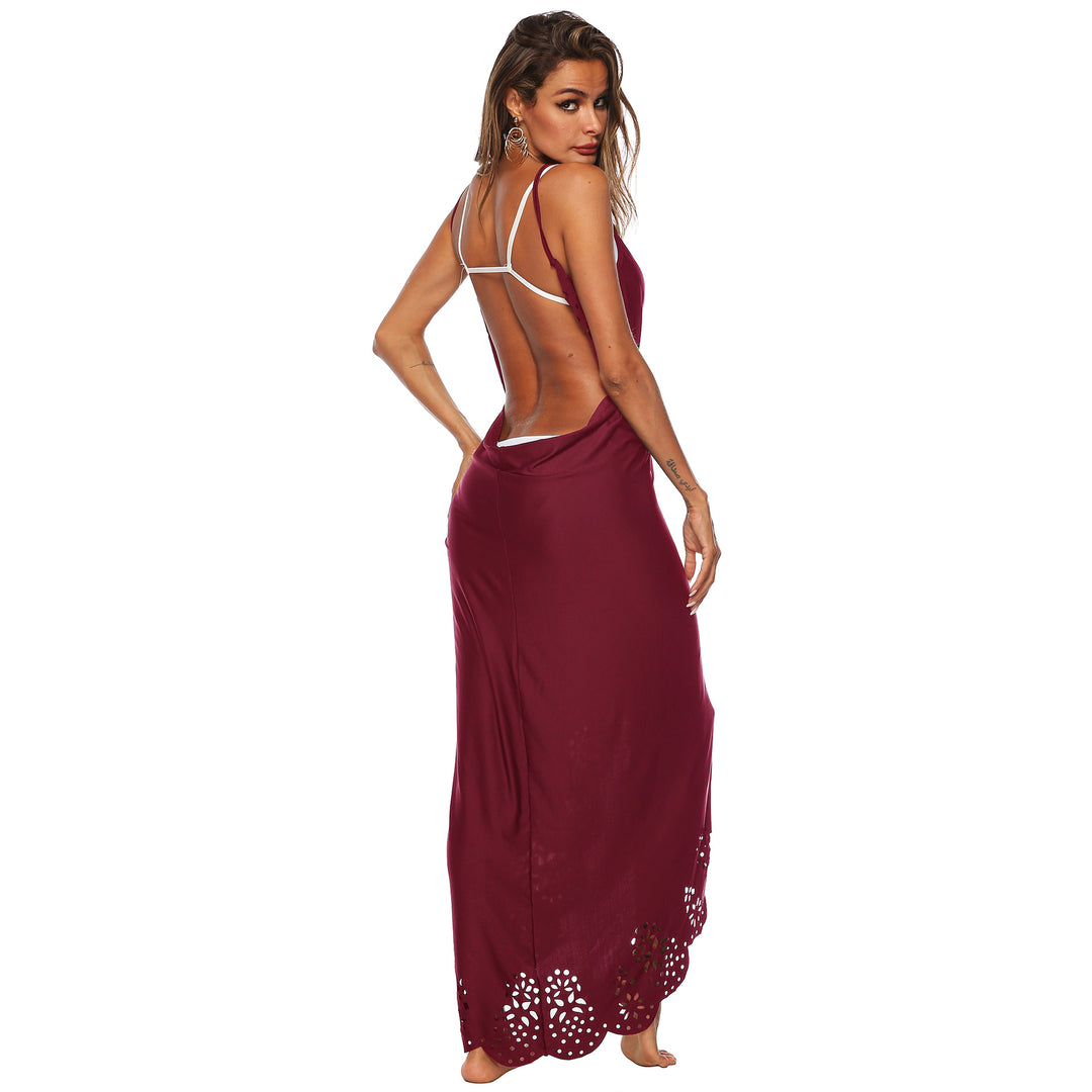 Damen elegantes Maxikleid mit filigranem Lochmuster Drune