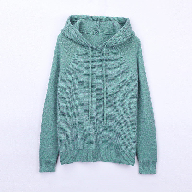 Damen Klassischer Strickpullover mit Kapuze und Kordelzug Drune