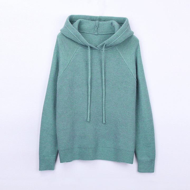 Damen Klassischer Strickpullover mit Kapuze und Kordelzug Drune