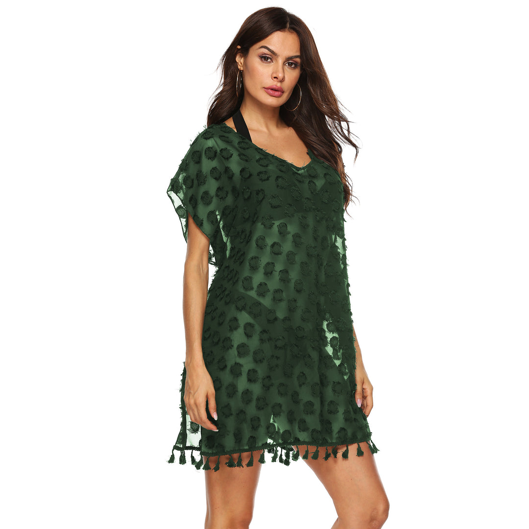 Damen eleganter Transparenter Strandüberwurf mit fransiger Verzierung Drune