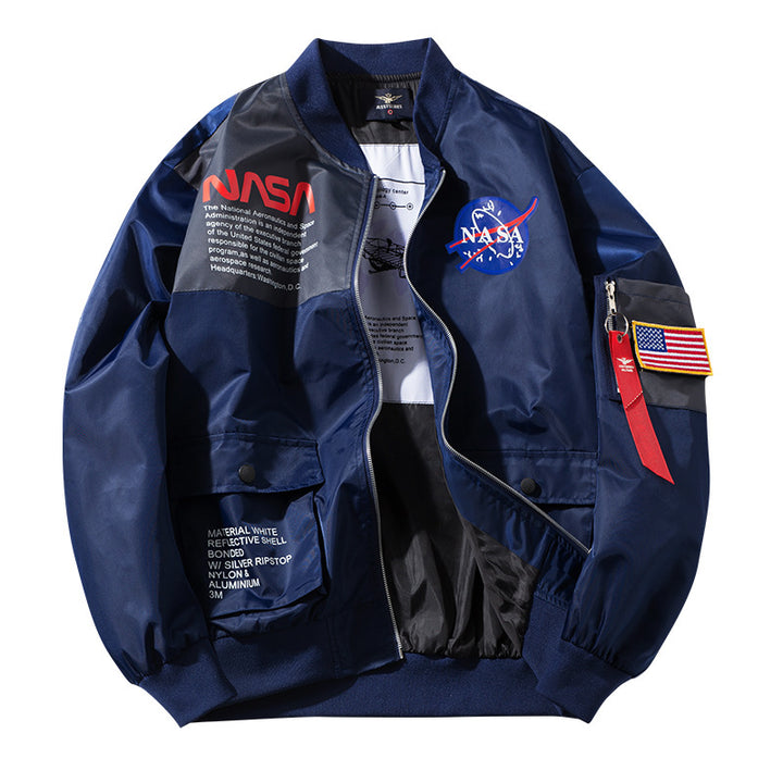 Herren  bestickte Mission-Patch Utility Bomberjacke mit Armreißverschlusstasche Drune