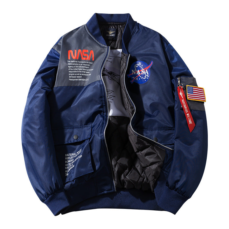 Herren  leichte, von der Luft- und Raumfahrt inspirierte, Zip-Up Bomberjacke mit Utility-Tasche an den Ärmeln Drune