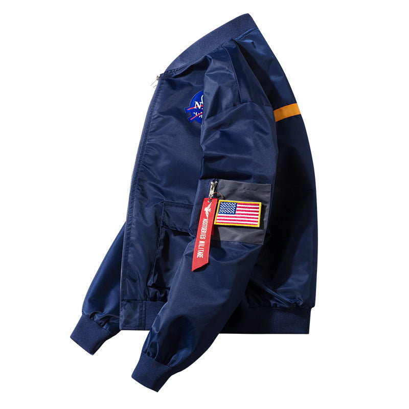 Männer's  leichte gestickte Raum-Patch Ärmel-Reißverschluss Utility-Jacke Drune