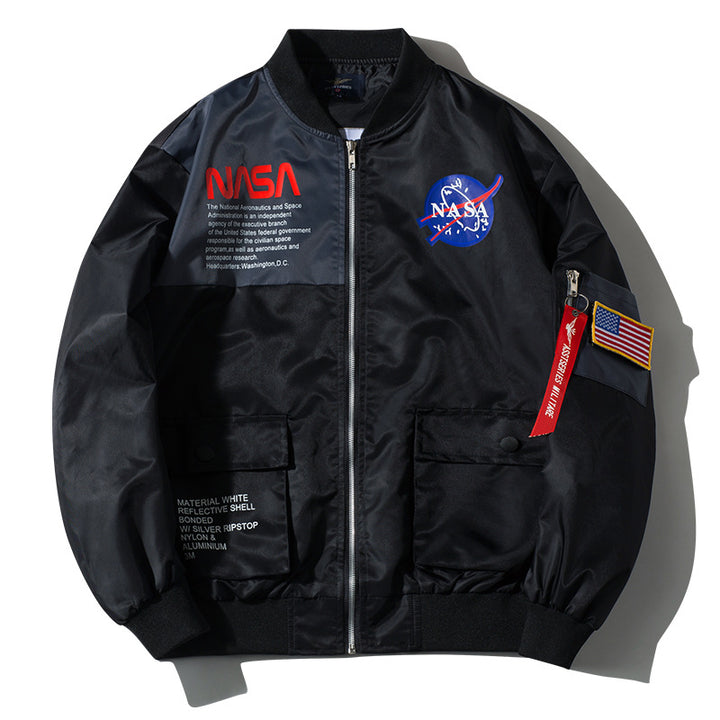Männer's  leichte gestickte Raum-Patch Ärmel-Reißverschluss Utility-Jacke Drune
