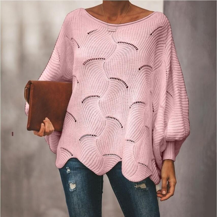 Damen Oversized Strickpullover mit strukturiertem Wellenmuster und weiten Ärmeln Drune