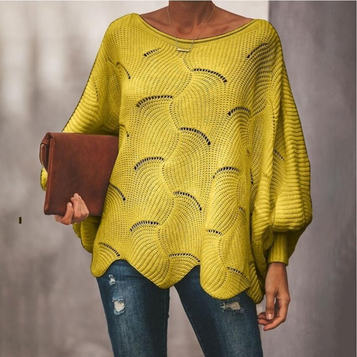 Damen Oversized Strickpullover mit strukturiertem Wellenmuster und weiten Ärmeln Drune