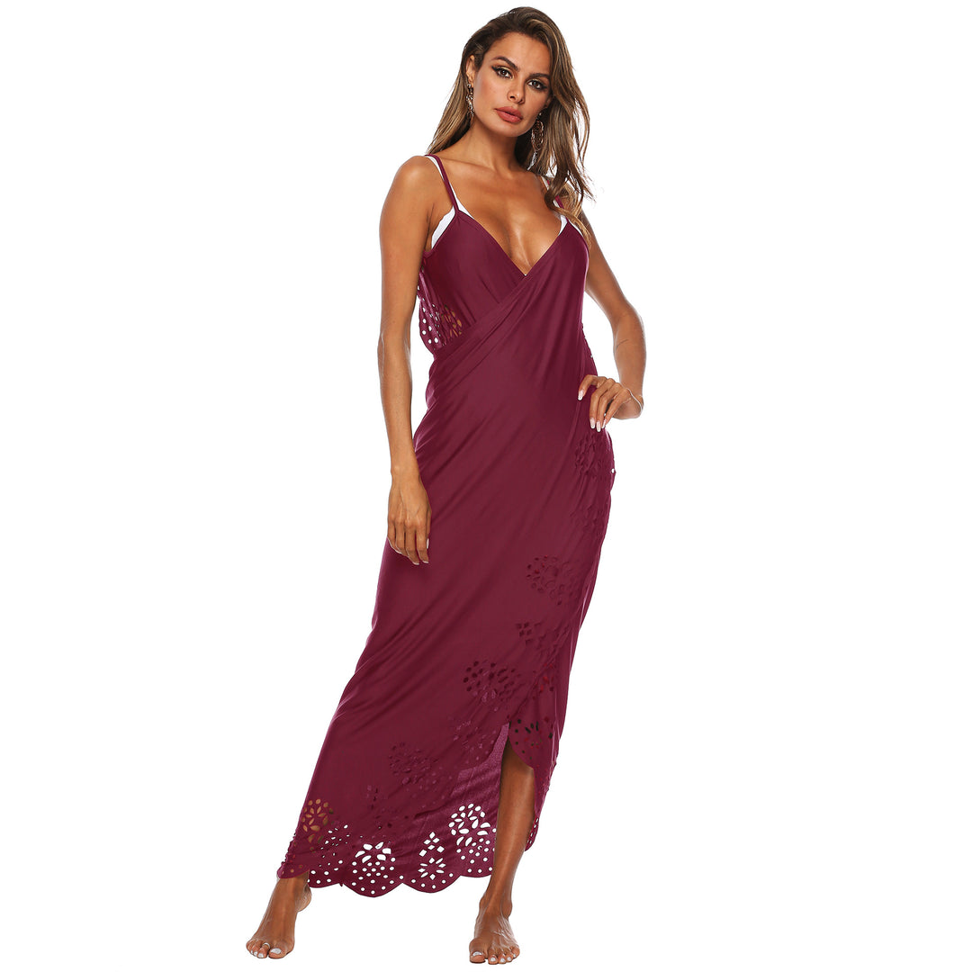 Damen elegantes Maxikleid mit filigranem Lochmuster Drune