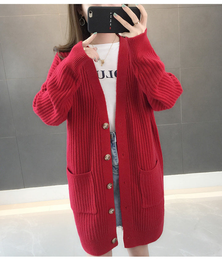 Damen Strickjacke mit Eingrifftaschen und Knopfleiste Drune