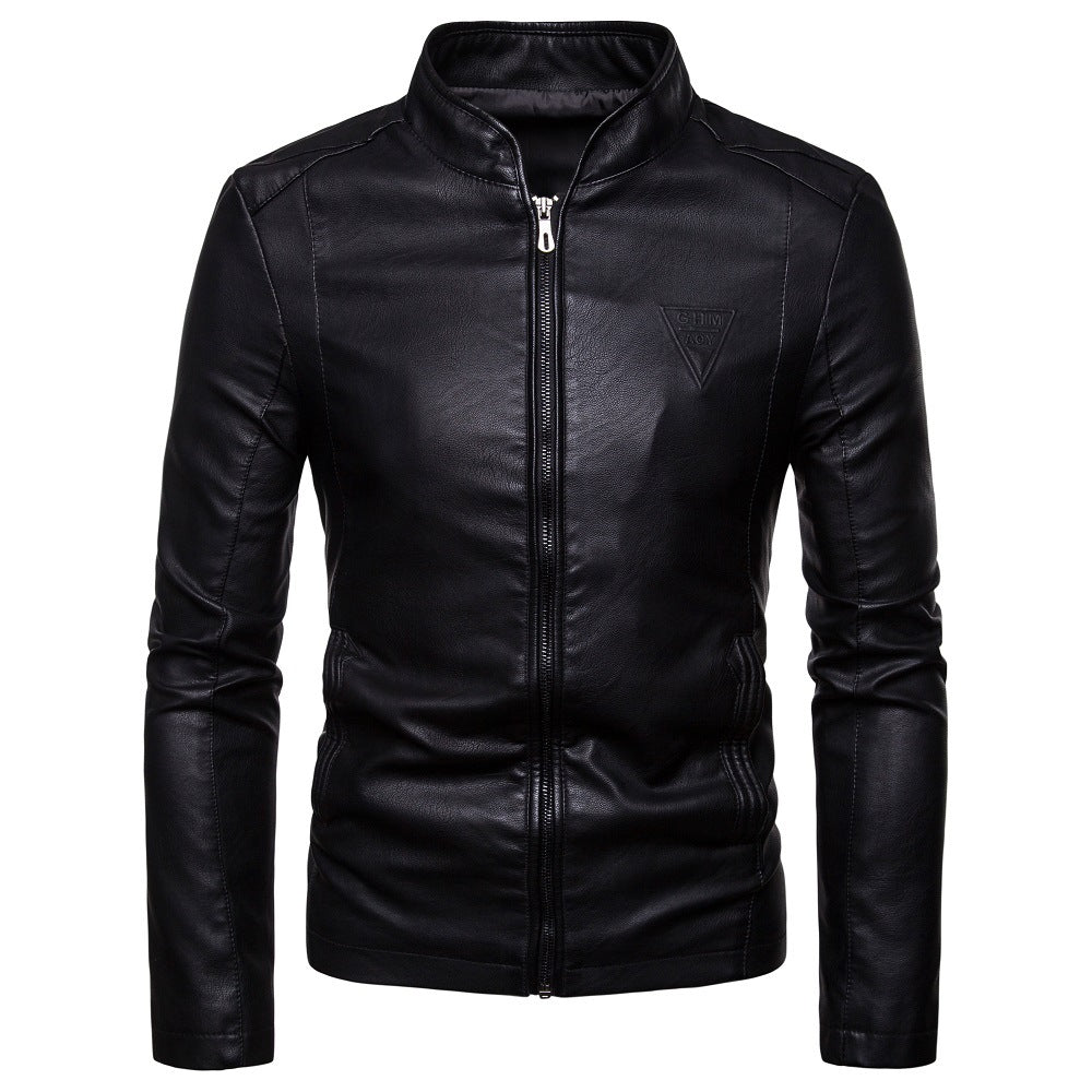Herren Schlanker Kunstleder-Fieldblouson mit minimalistischem Stehkragen und Reißverschluss Drune