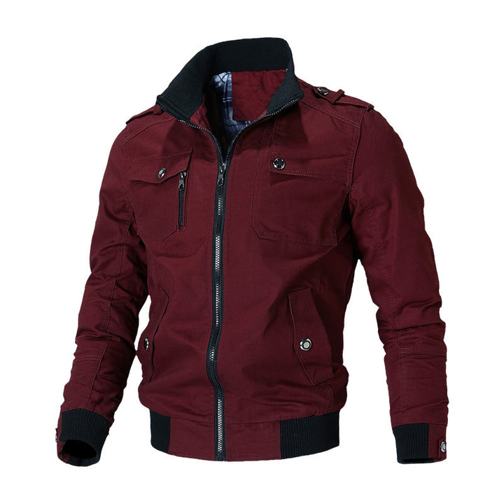 Herren Canvas-Field-Bomberjacke mit Stehkragen, Epauletten und Rippbündchen Drune