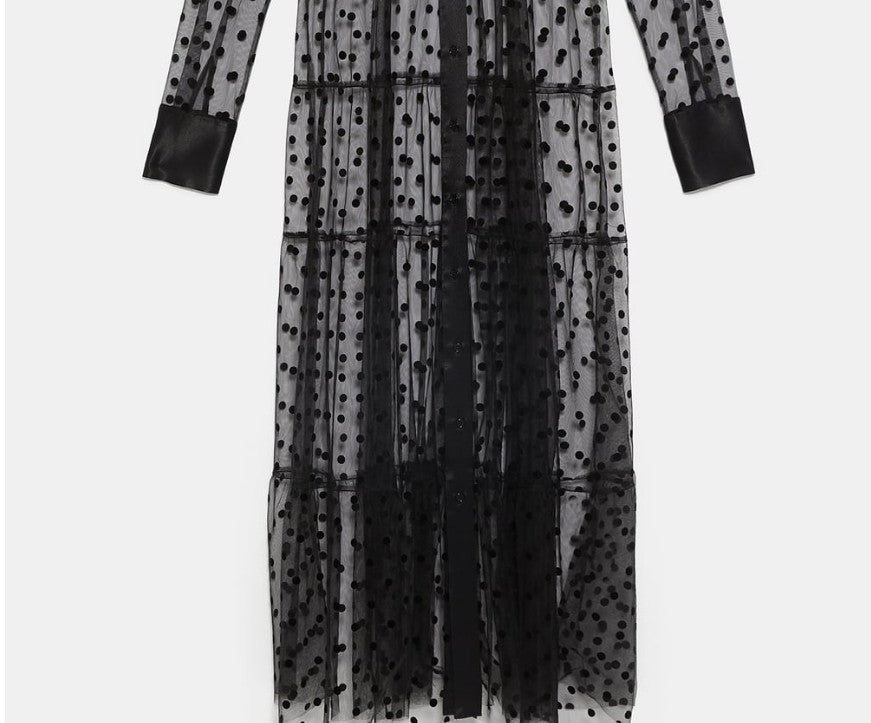 Damen Langer transparenter Duster mit gepunktetem Design und eleganten Ärmeln Drune