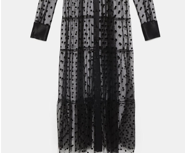 Damen Langer transparenter Duster mit gepunktetem Design und eleganten Ärmeln Drune