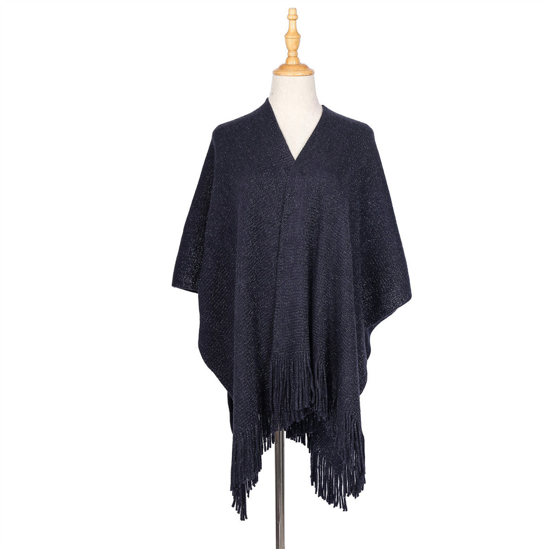 Damen Oversize-Strickruana mit Glitzerfaden und Fransen Drune