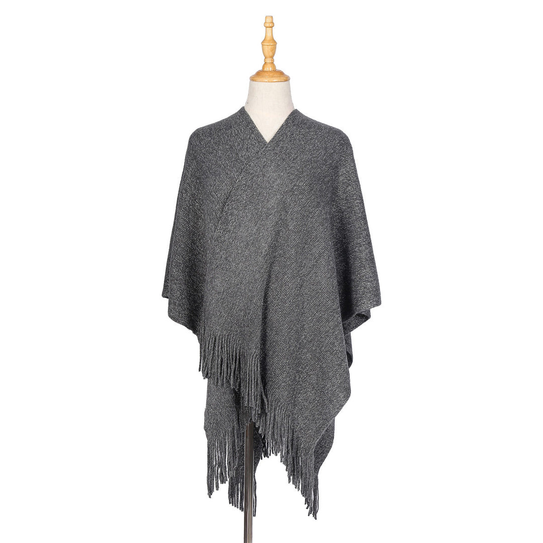 Damen Oversize-Strickruana mit Glitzerfaden und Fransen Drune