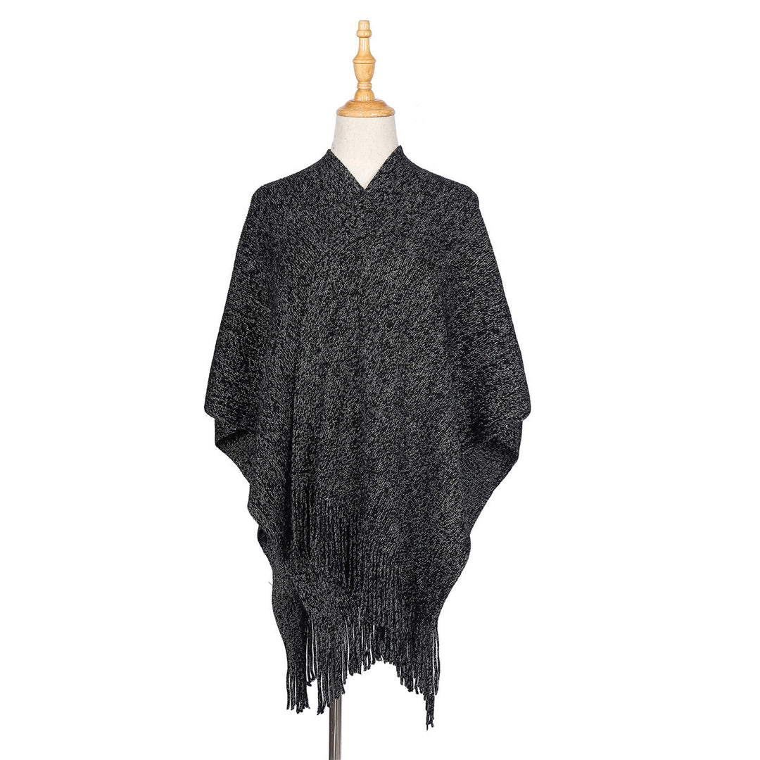 Damen Oversize-Strickruana mit Glitzerfaden und Fransen Drune