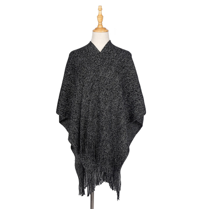 Damen Oversize-Strickruana mit Glitzerfaden und Fransen Drune