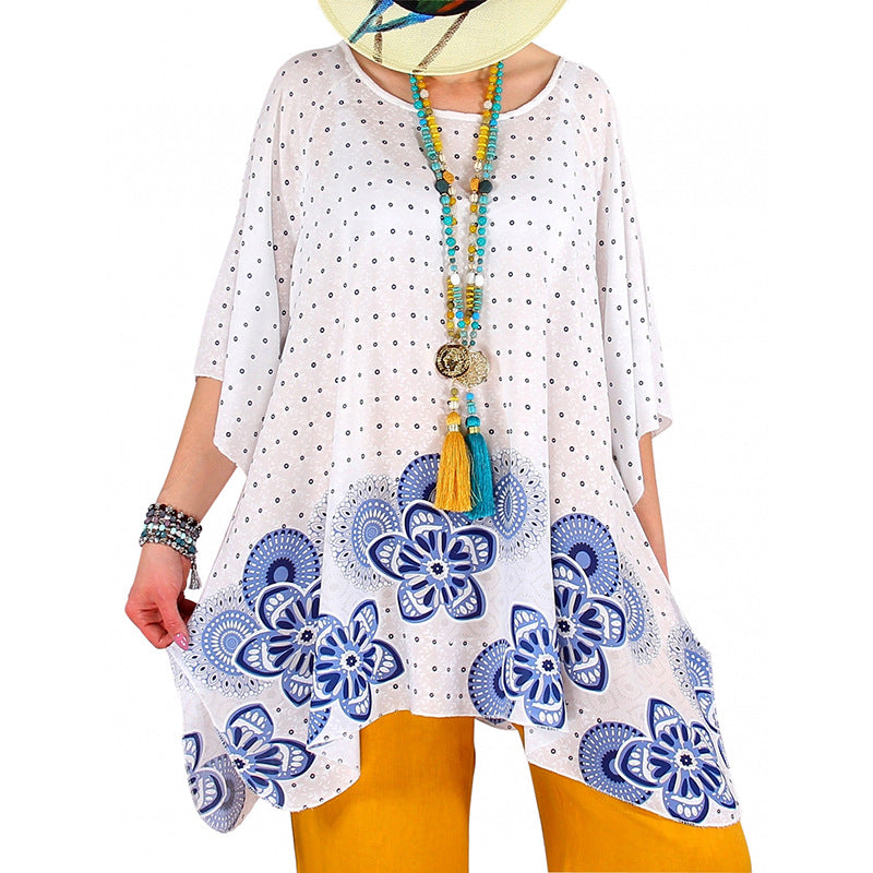 Damen Oversized Boho-Tunika mit floralem Borderprint und ausgestelltem A-Linien-Schnitt Drune
