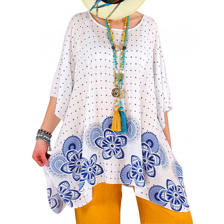 Damen Oversized Boho-Tunika mit floralem Borderprint und ausgestelltem A-Linien-Schnitt Drune