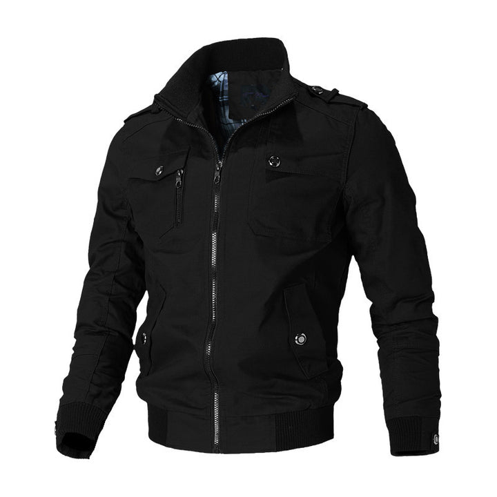 Herren Canvas-Field-Bomberjacke mit Stehkragen, Epauletten und Rippbündchen Drune