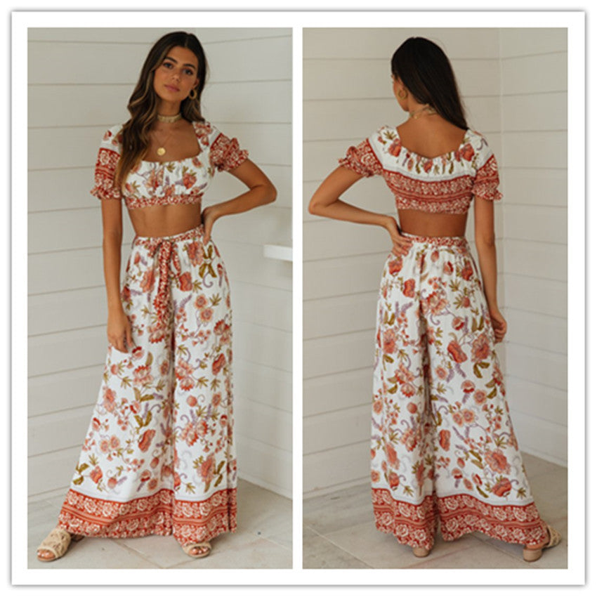 Damen Zweiteiliges Set mit cropped Oberteil und weiten Hosen Drune