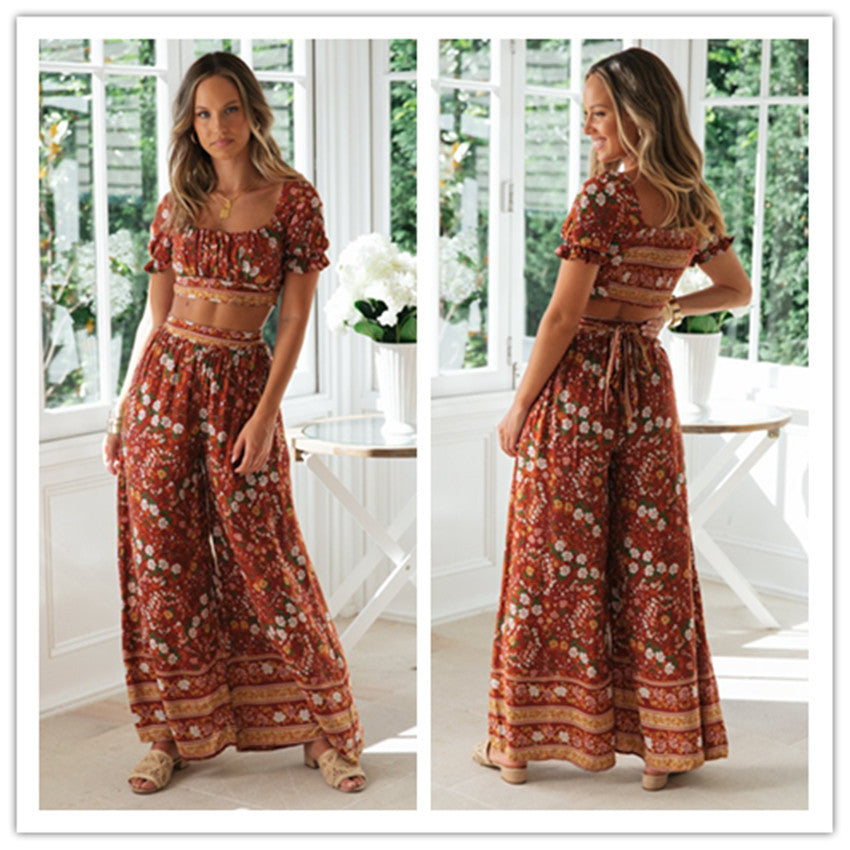 Damen Zweiteiliges Set mit cropped Oberteil und weiten Hosen Drune