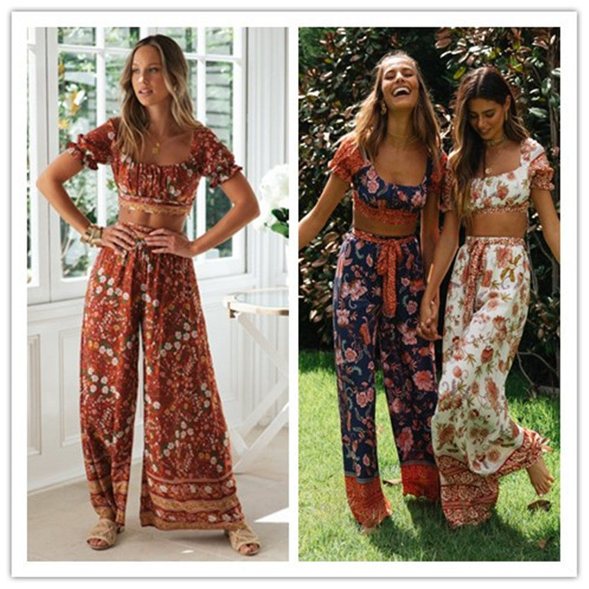 Damen Zweiteiliges Set mit cropped Oberteil und weiten Hosen Drune