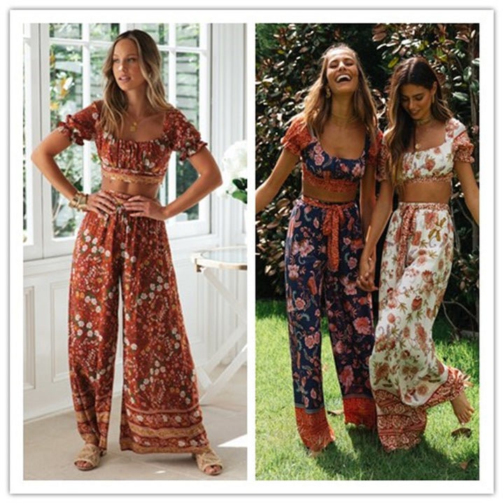 Damen Zweiteiliges Set mit cropped Oberteil und weiten Hosen Drune
