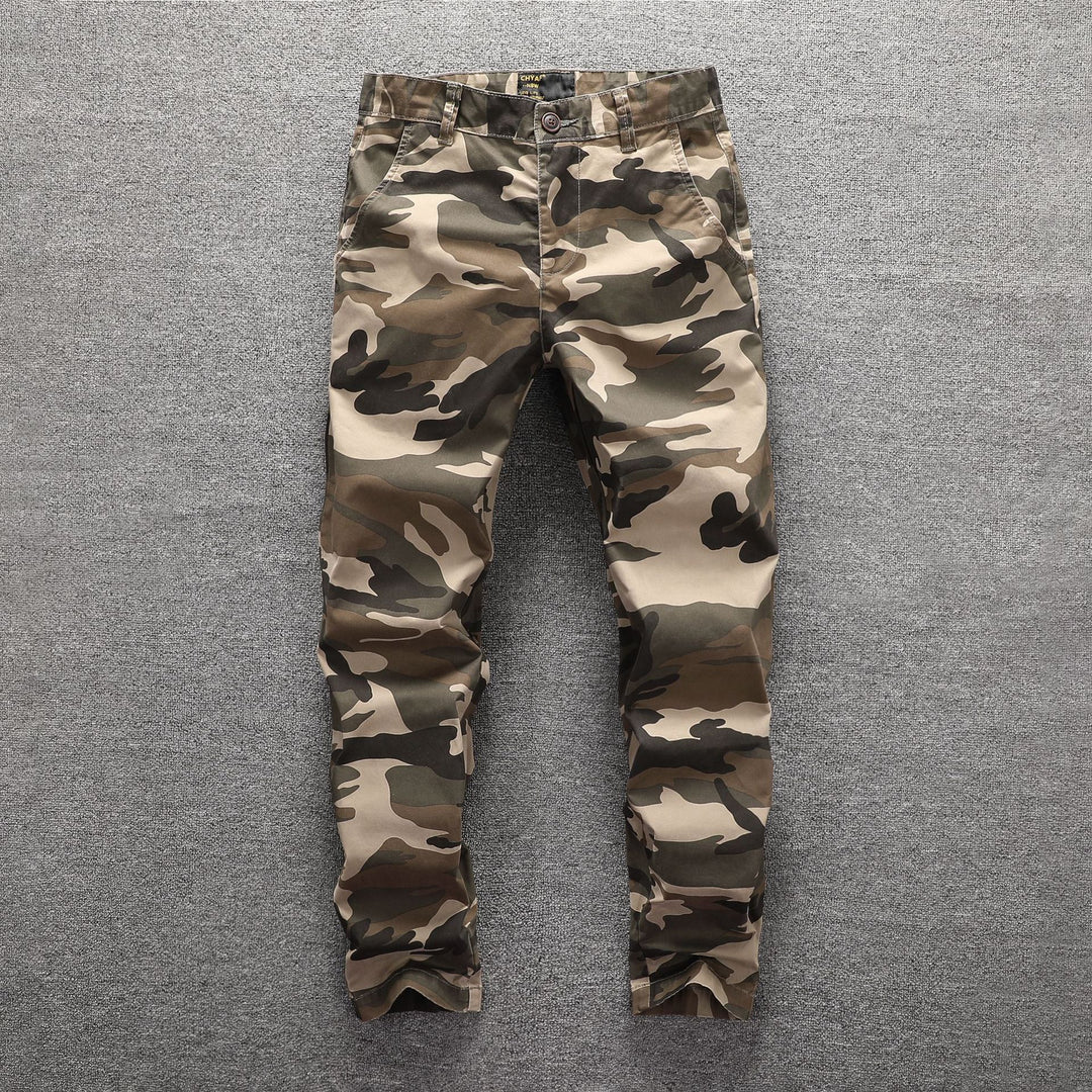 Herren Twill-Hose im Camouflage-Muster mit geradem Schnitt und Gürtelschlaufen Drune